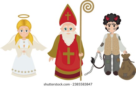 
Three characters: Saint Nicholas, the devil and an angel.