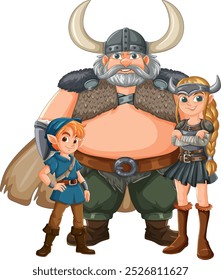 Três personagens em traje viking e elfo