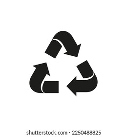 The three chasing arrows of the universal recycling symbol. Flat vector illustration isolated on white background.