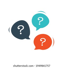 Three chat speech message bubbles with question marks. Forum FAQ icon. Communication concept. Stock vector illustration isolated