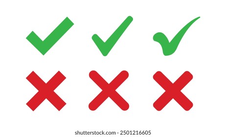 Three Check mark and cross symbols