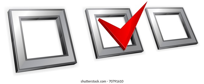 Three check-boxes with red check-mark isolated on white background, vector illustration