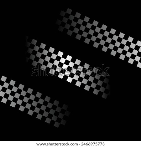 Three checkered sports flags with stroke and sample text and shadow for car and moto racing designs