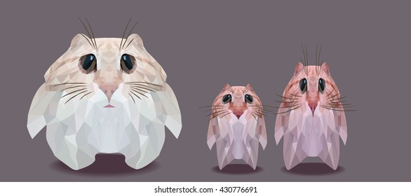 Three cheerful hamsters stand and look.