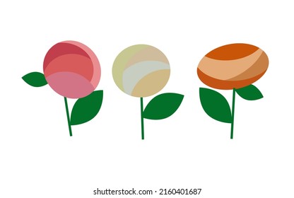 Three cheerful multi-colored stylized flowers. Set of three flowers