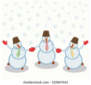 three cheerful snowmen