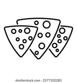 Three cheese slices forming triangle shape, icon in line style