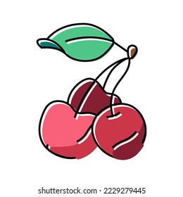 three cherries color icon vector. three cherries sign. isolated symbol illustration