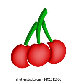 Three cherries icon.Isometric and 3D view.	