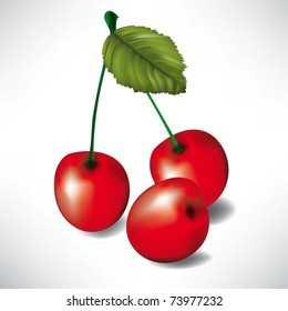 three cherries isolated on white background