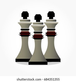 three chess king colored in grey with shadow effect