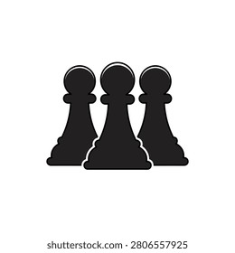 Three chess pawn silhouettes representing strategy and teamwork. A minimalist composition of three black chess pawn silhouettes on a plain white background. The clean design emphasizes logic. Ideal for business strategy or gaming presentations.