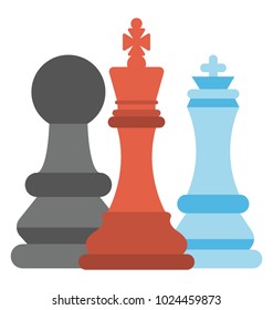 Three chess pieces, strategy planning vector icon