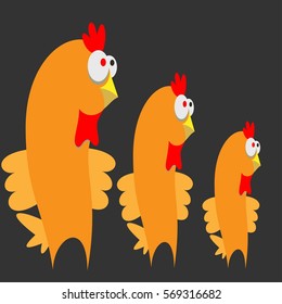 Three chicken on a gray background. Vector illustration