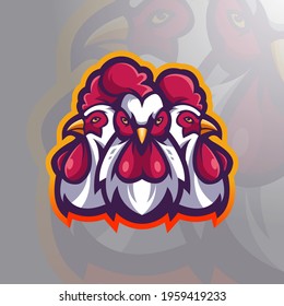 Three chickens mascot logo design vector with modern illustration concept style for badge, emblem and t-shirt printing	