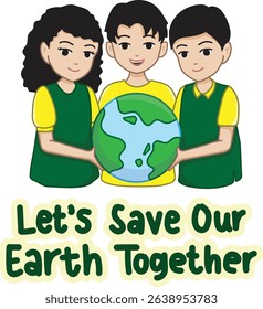three children are holding a planet Earth together