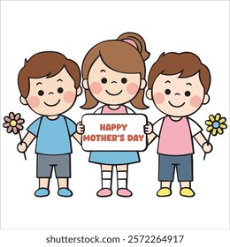 three children holding a sign that says happy mother's day