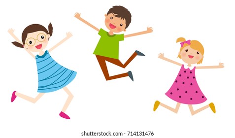 Three Children Jumping Stock Vector (Royalty Free) 714131476 | Shutterstock