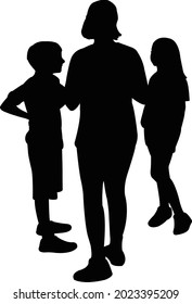 three children making chat, silhouette vector