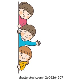 Three children peeking from the side.