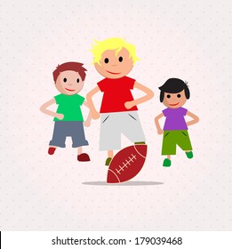 three children playing with his ball for american football