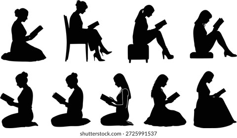 Tres niños están sentados y leyendo libros en silueta contra un fondo blanco leyendo, estudiando, relajándose, libro, silueta, sentados, niños, persona, aprendizaje
