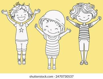 Tres niños en estilo boceto