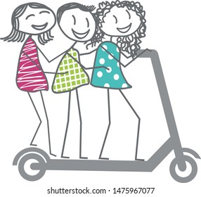 Three children travel on the same scooter