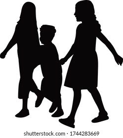 three children walking body silhouette vector