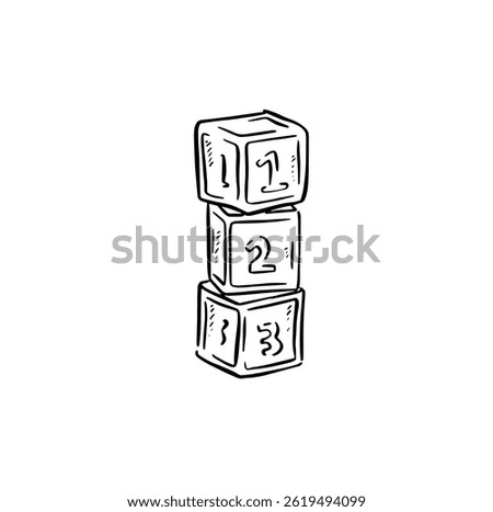 Three children's stacking blocks with numbers 1, 2 and 3. 
