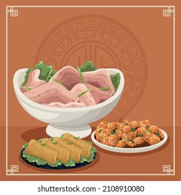 three chinese food set dishes scene