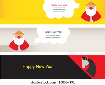 three chinese new year banners with santa claus and horse