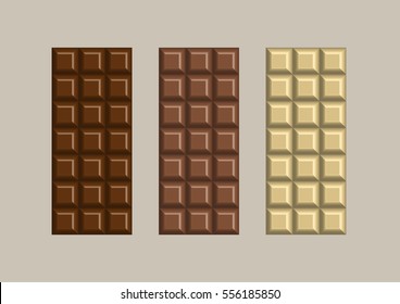Three chocolate bars. Sweet vector illustration. Good for posters, package or your piece of design.  