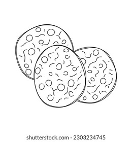 Tres galletas de chocolate. Ilustración vectorial dibujada a mano.