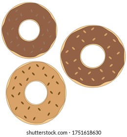 tres donuts de chocolate con diferentes cremas de chocolate