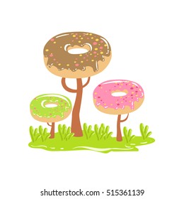 Three Chocolate Trees With Dnut Crowns Fantasy Candy  Sweet Landscape Element