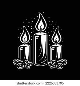 three christmas advent candles, black and white icon