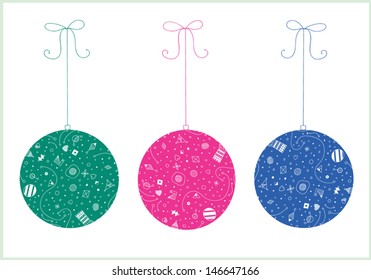 three christmas ball with abstract image. vector illustration.
