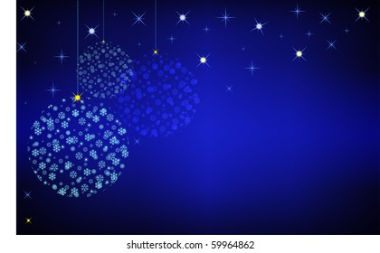 Three Christmas ball from snowflakes on the starry sky. Vector EPS10 illustration