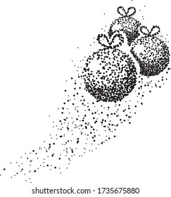 Drei Weihnachtsbälle, die durch einen magischen Fliegerweg geformt wurden