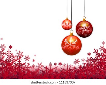 three christmas balls on red background