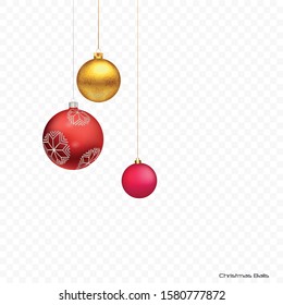 Three christmas balls on a transparent layer.