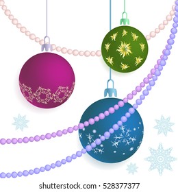 Three Christmas balls on a white background.