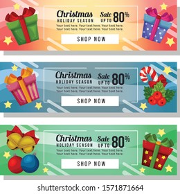 three christmas banner website christmas present vector illustration