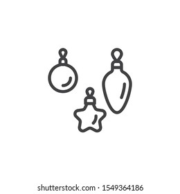 Three christmas baubles line icon. linear style sign for mobile concept and web design. Xmas tree decoration outline vector icon. Symbol, logo illustration. Vector graphics
