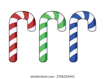 Tres Navidades de bastones de caramelo sobre un fondo blanco