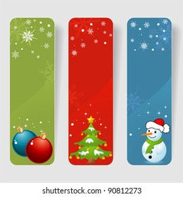 Three christmas frame with baubles, tree & snowman, element for design, vector illustration
