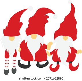 Three Christmas Gnomes Vector illustration, Cute Christmas Santa Gnome 