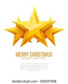 Three Christmas Golden Stars. Christmas Decoration Element. Vector Illustration for Holiday Graphic Design.