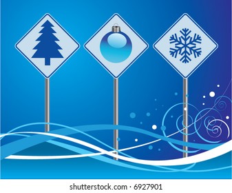Three Christmas icon vector signs with a blue background
